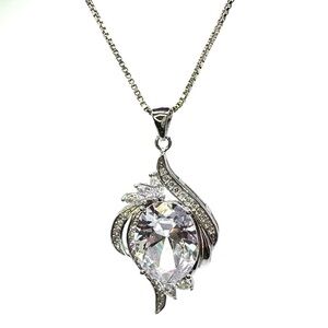 Oval Pave Pendant Sterling Silver Chain Necklace | N165